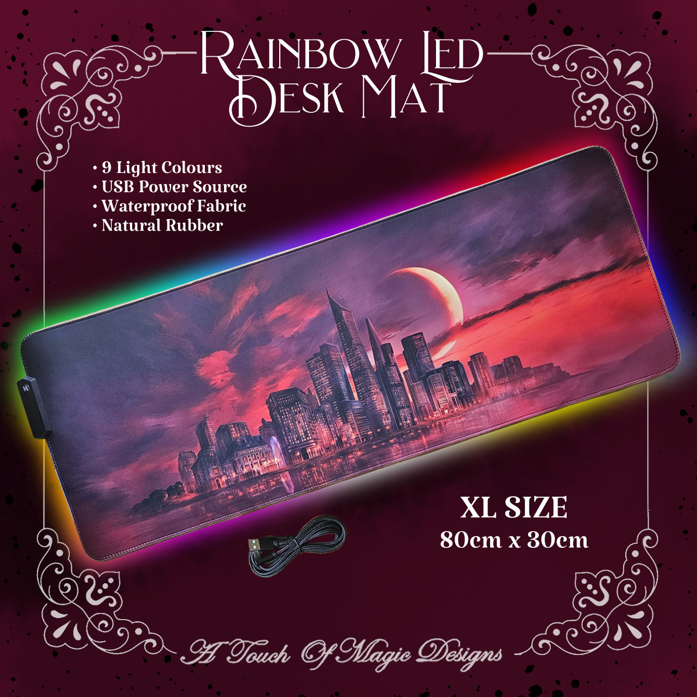 XL Rainbow LED desk mat - City of Lunation - SJM OFFICIALLY LICENSED
