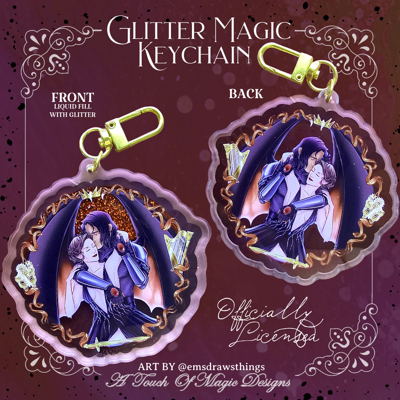 Acrylic glitter magic Key chain - Nesta & Cassian - SJM Oficially Licensed