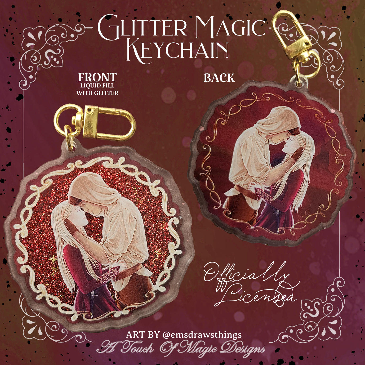 Acrylic glitter magic Key chain -Celaena Sardothien & Sam Cortland - SJM Oficially Licensed