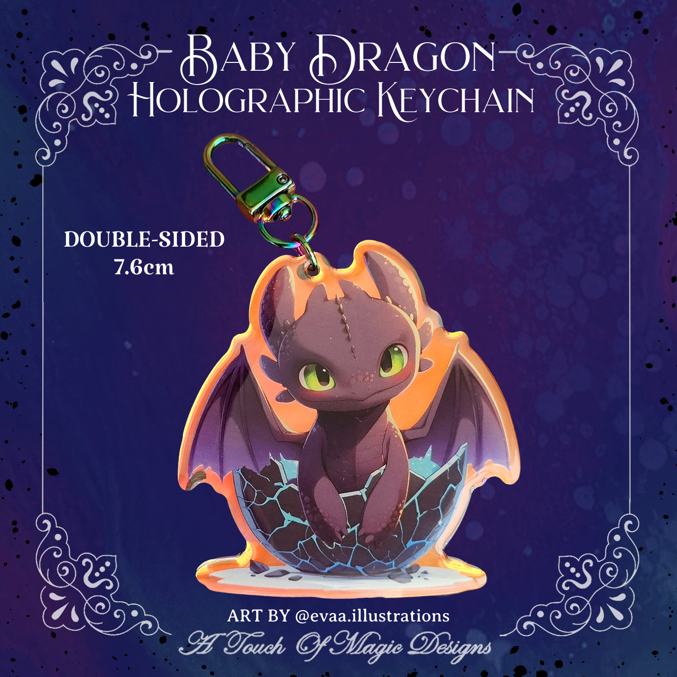 Baby night dragon - holographic key chain