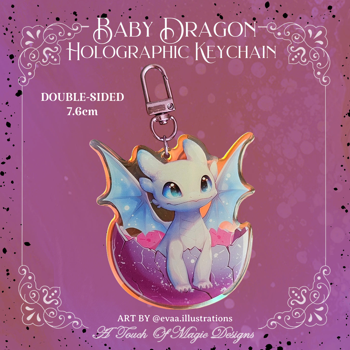 Baby light dragon - holographic key chain