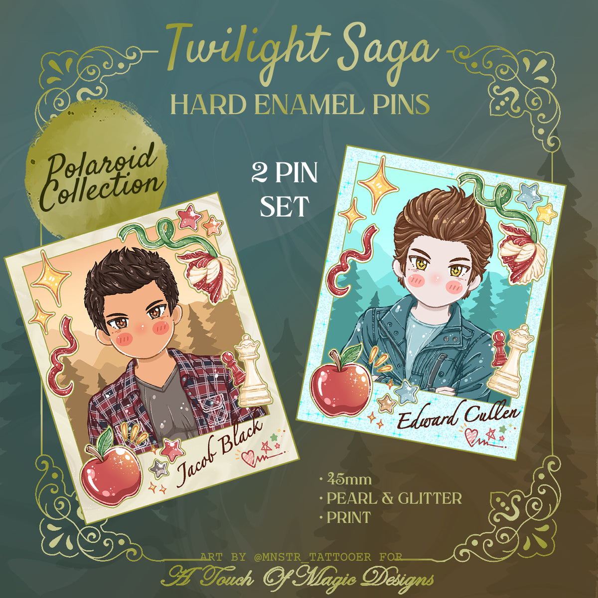 Polaroid Cuties pin set - 2 piece set - Team Edward & Team Jacob