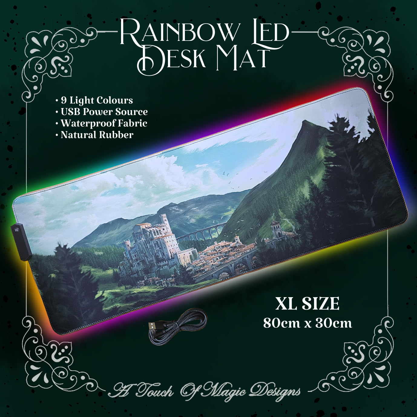 XL Rainbow LED desk mat - City of Terrasen - SJM OFFICIALLY LICENSED