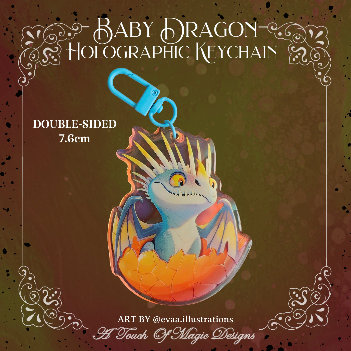 Baby sweet blue dragon - holographic key chain