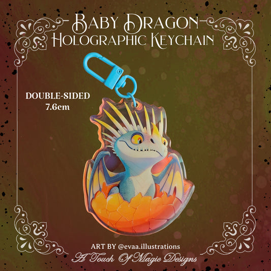 Baby sweet blue dragon - holographic key chain