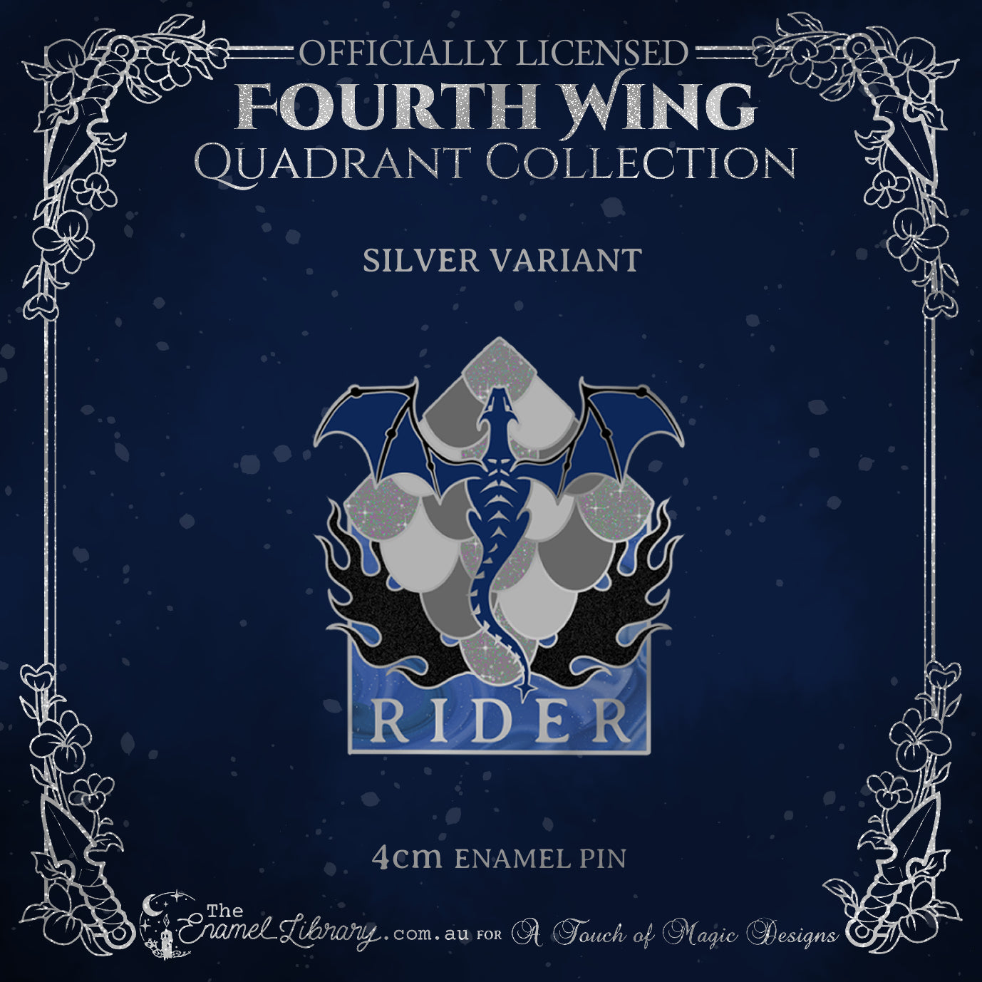 Silver Rider Backround Silver - Rider Quadrant - Hard Enamel Pin - FOURTH WING OFFICIALLY LIC ...