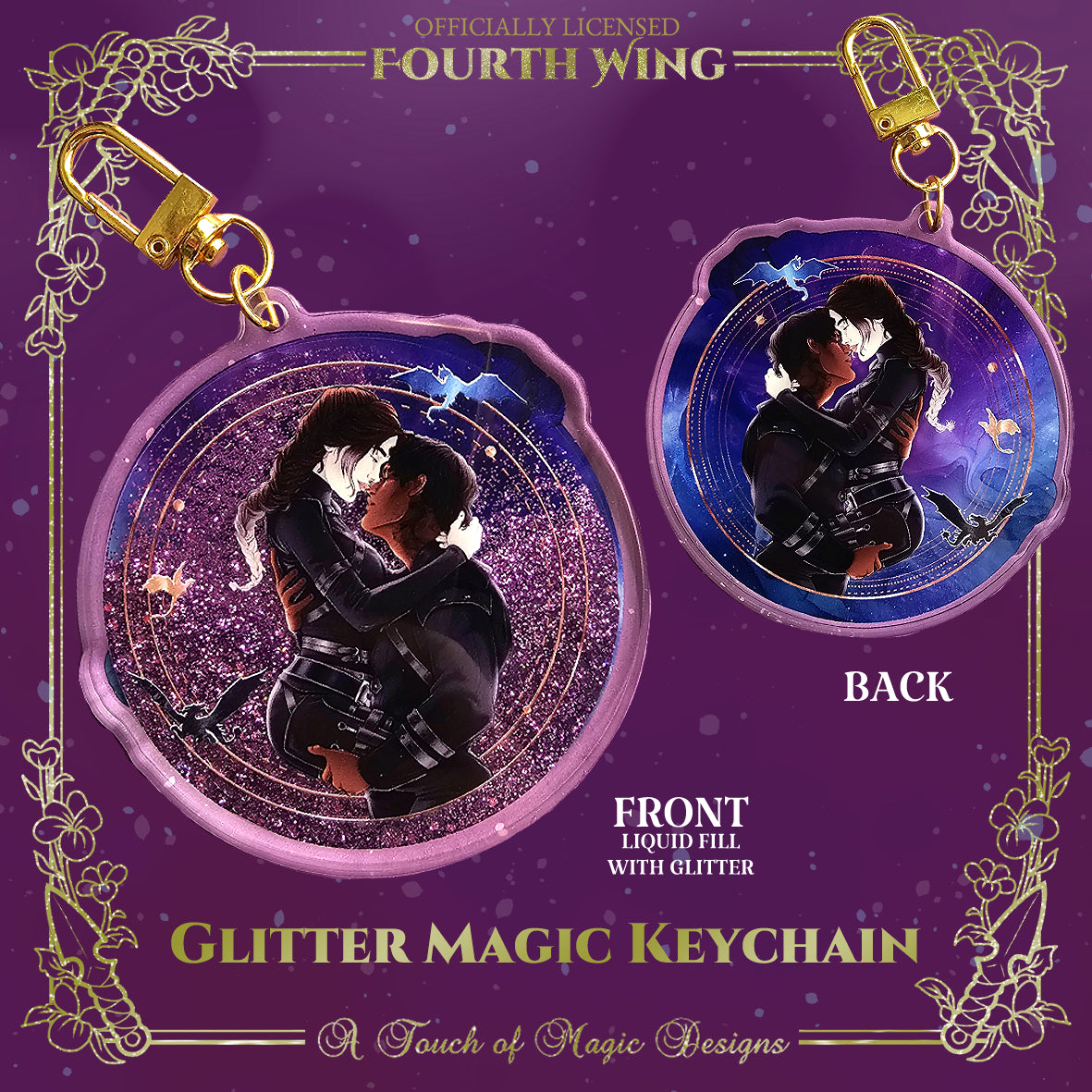 Violet & Xaden - glitter Key chain - Violets Relic - FOURTH WING Officially Licensed