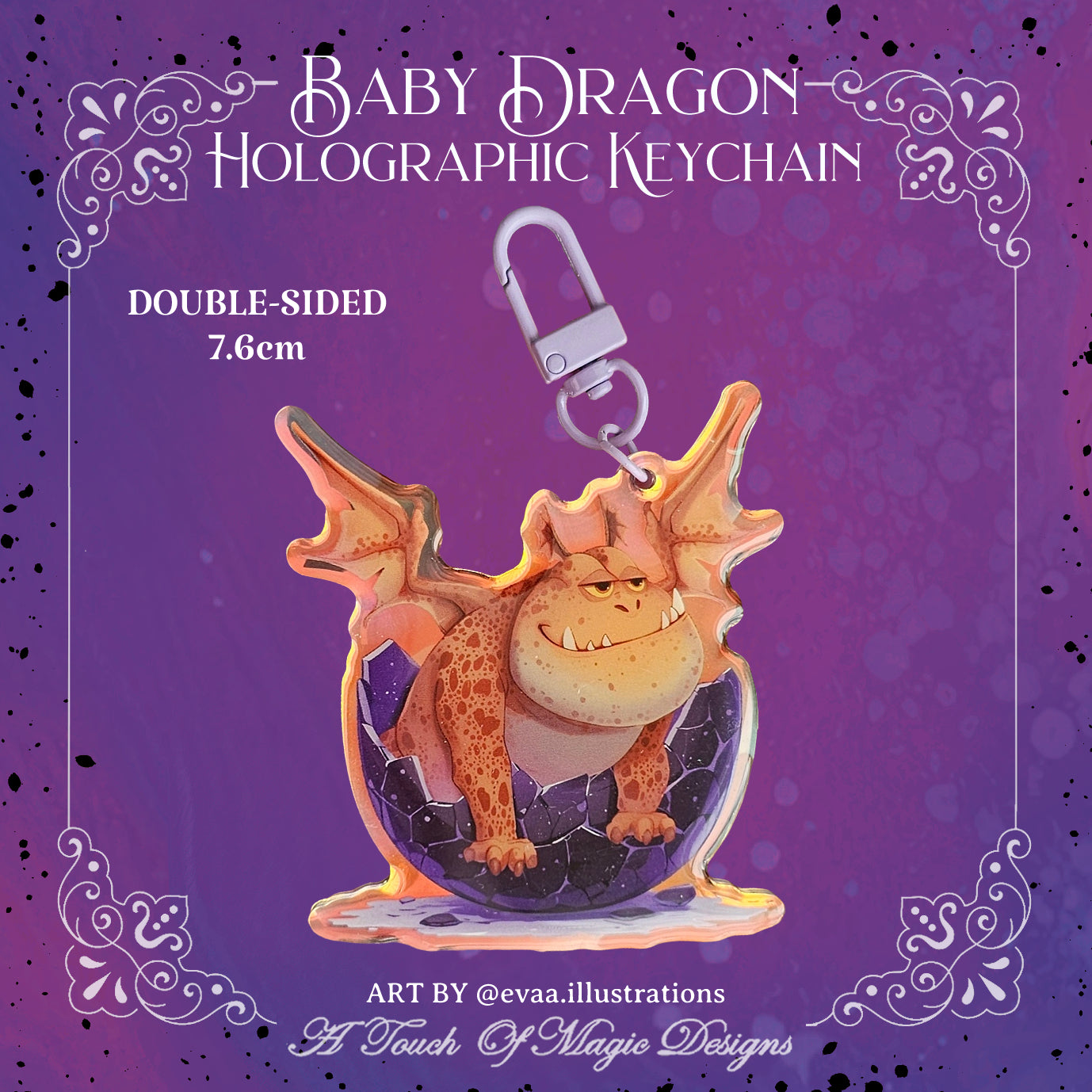 Baby brown chonky dragon - holographic key chain