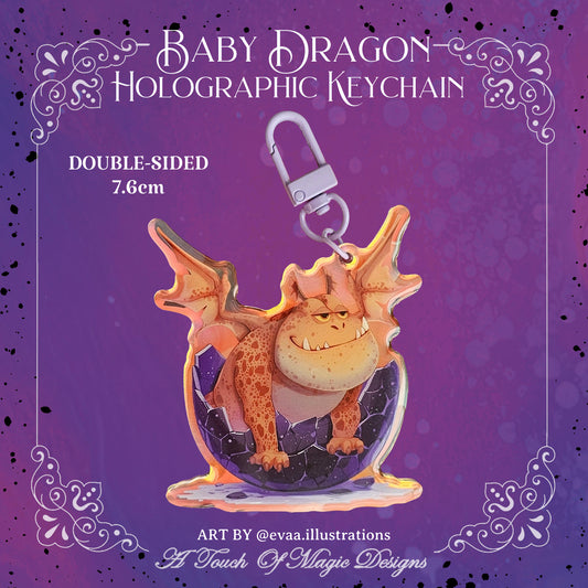 Baby brown chonky dragon - holographic key chain
