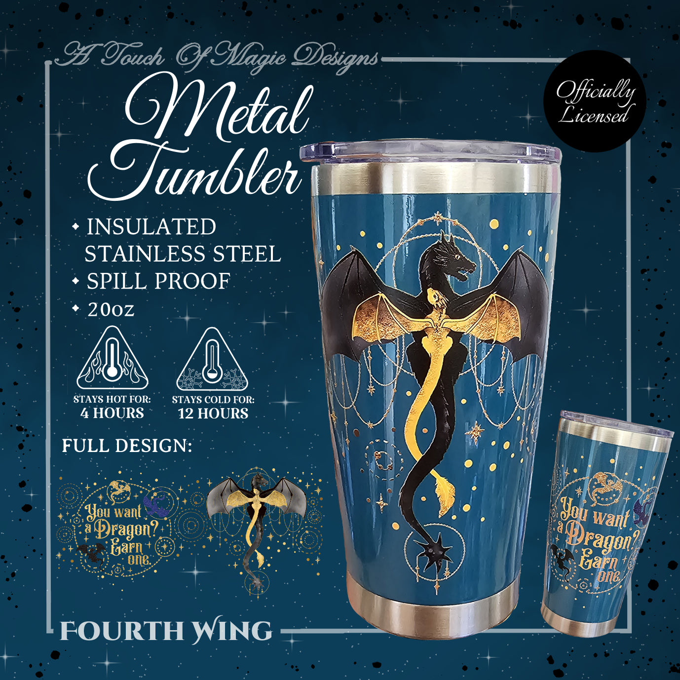 20oz Metal Tumbler - Violets Relic - Fourth Wing Officially Licensed