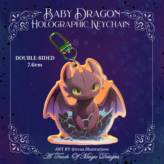 Baby night dragon - holographic key chain