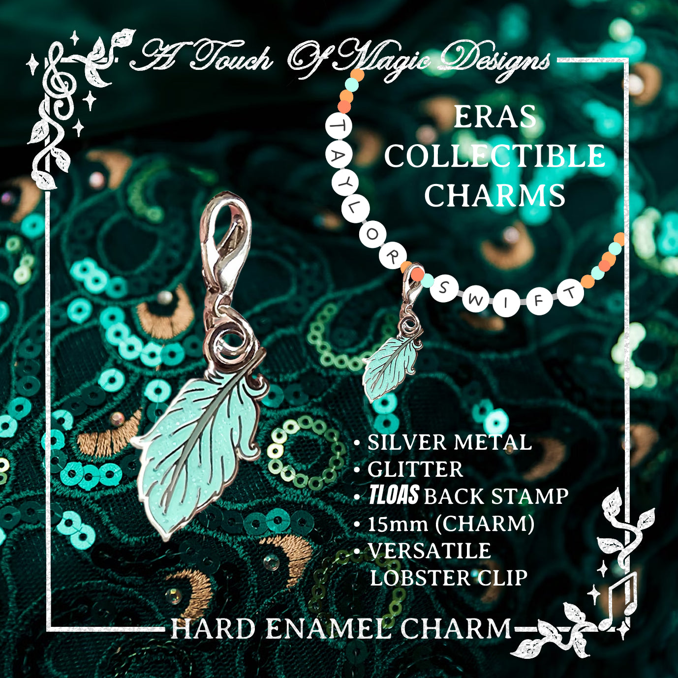 Era Charm collection - show girl feather - SILVER & Mint - #12 (Copy)