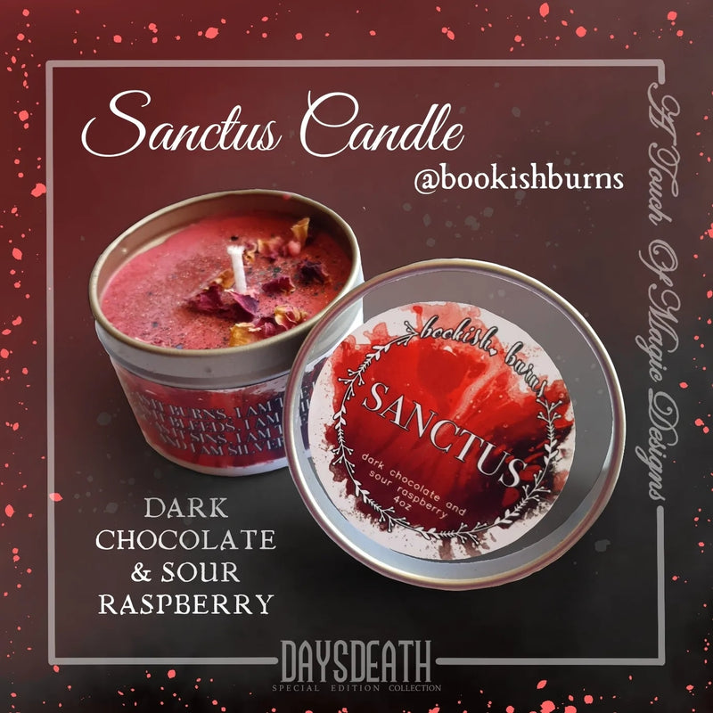 Sanctus candle tin - dark chocolate and sour raspberry